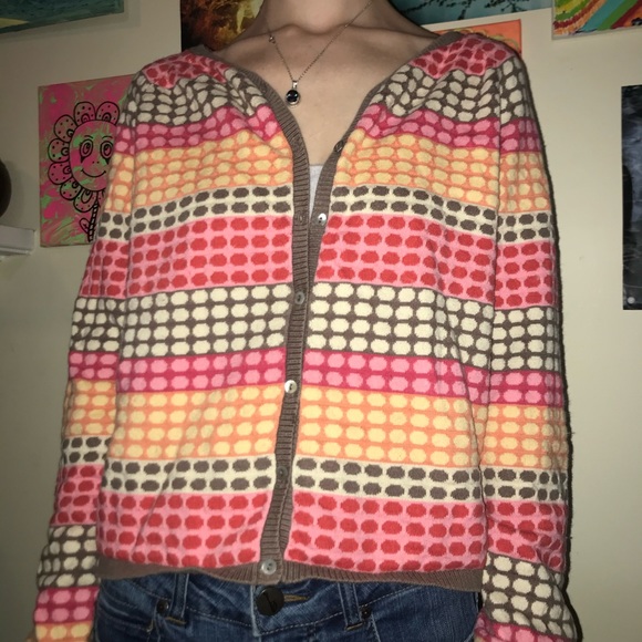 Talbots Funky Y2K polka dot OP art button down cardigan - Picture 2 of 9